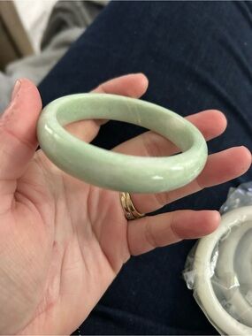 REAL Jade Green Polished Stone Bangle Bracelet